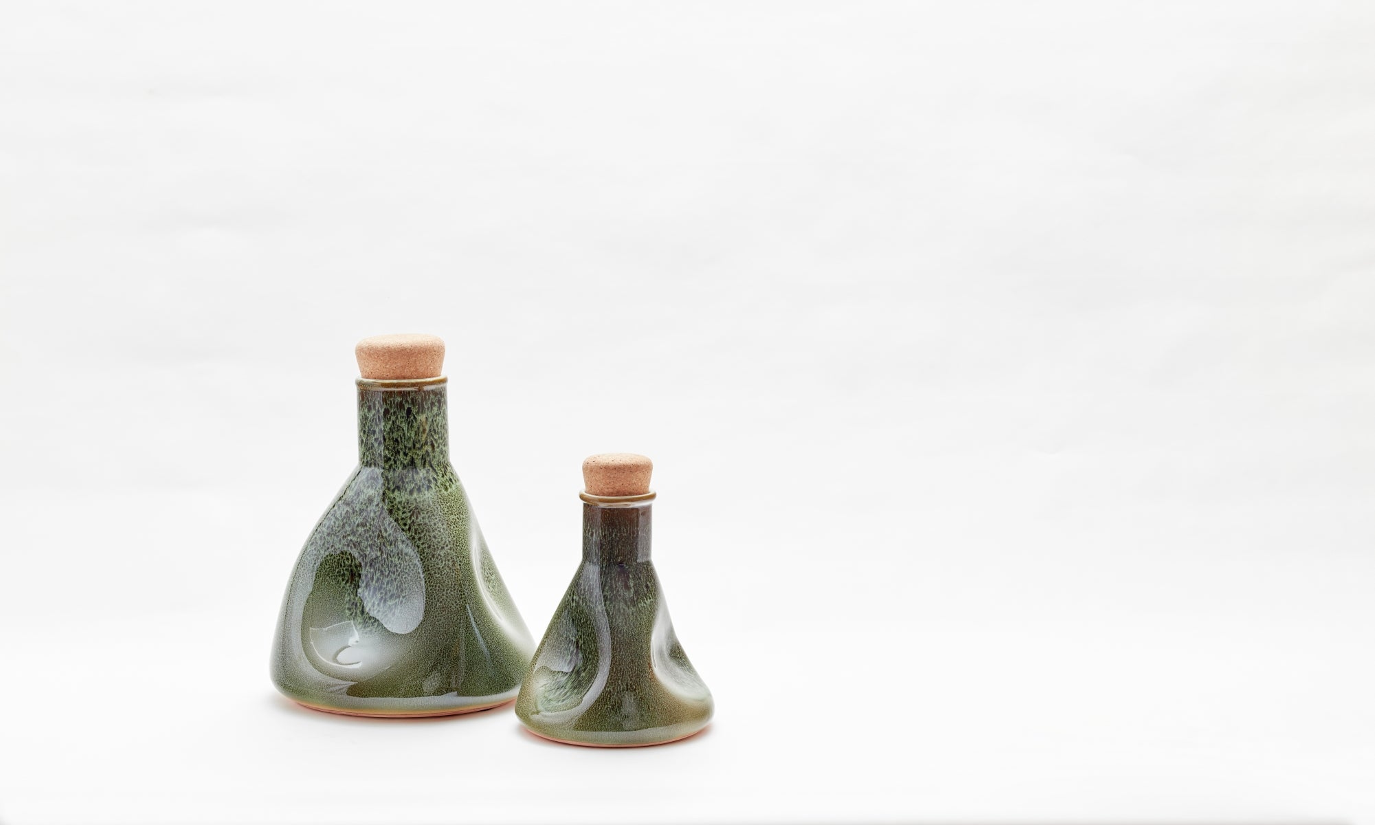 Lab Vase Large Warped - Reactive Green Glaze & Light Cork Stopper