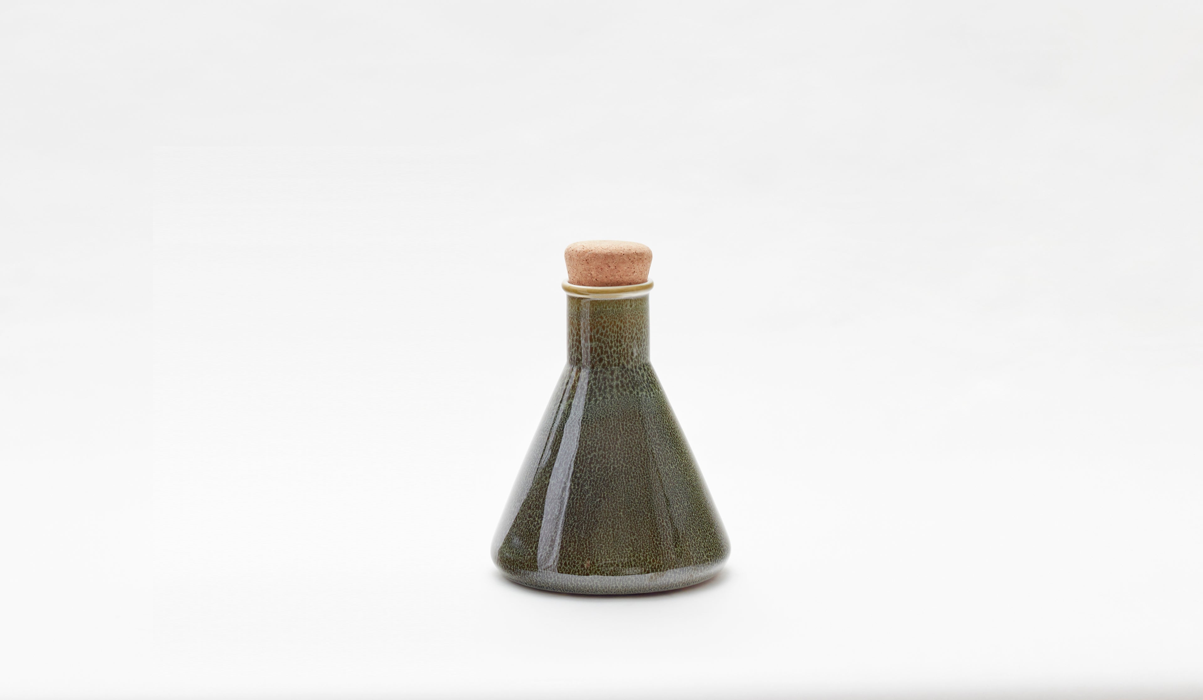 Lab Vase Medium Standard - Reactive Green Glaze & Dark Cork Stopper