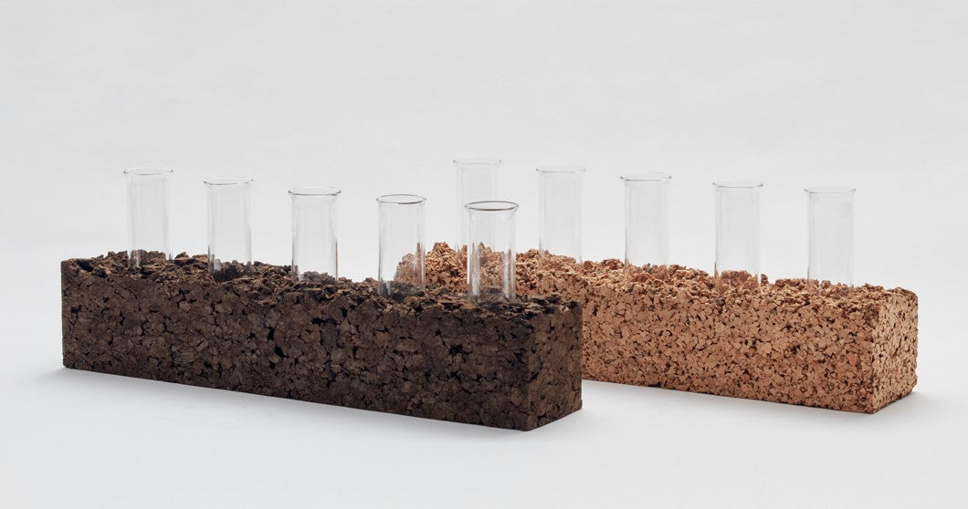 Rectangular Cork and Glass Vase Set Light Cork