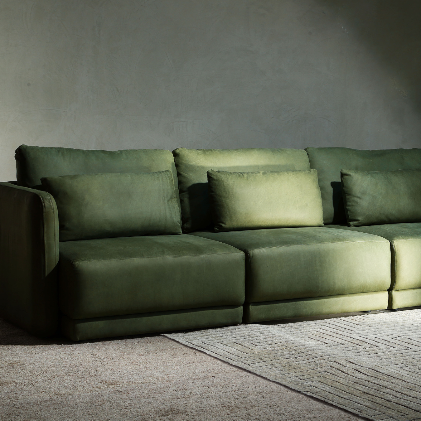 Muze burnt orange velvet L-shape sofa with ottoman